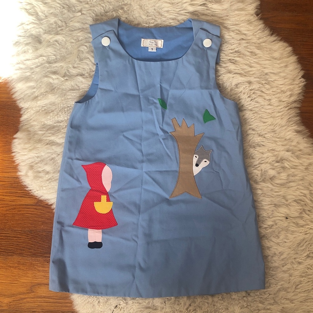 Blue Sleeveless Dress with Red Riding Hood Design